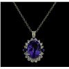 Image 1 : 16.40 ctw Tanzanite, Sapphire, and Diamond Pendant With Chain - 14KT White Gold