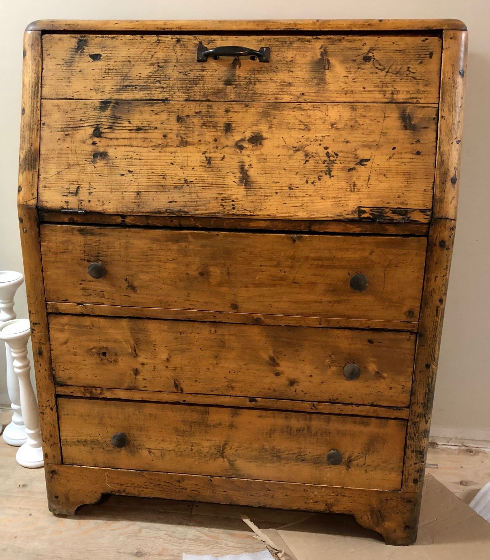 Antique Quebec Pine Drop Front Desk 36 H X 14 W Antique Pine Drop Front Desk