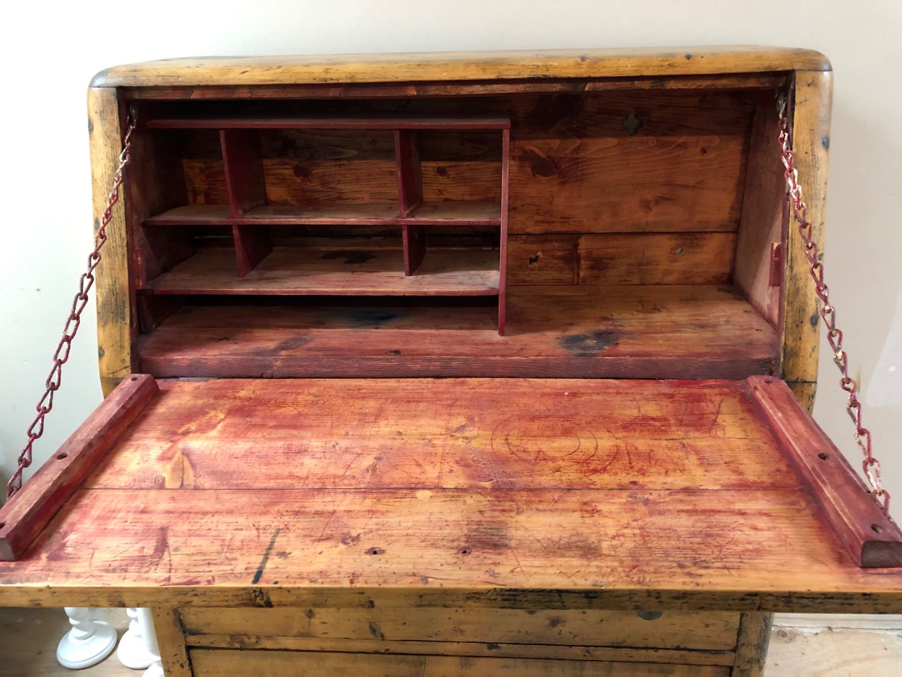 ANTIQUE QUEBEC PINE DROP FRONT DESK 36" H x 14" W