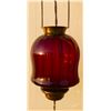 Image 1 : ANTIQUE BRASS & CRANBERRY GLASS HANGING LAMP