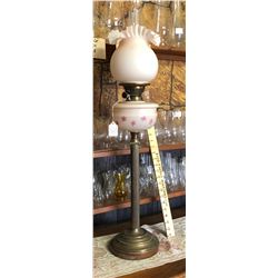 ANTIQUE BANQUET LAMP, BRASS & GLASS - BRITISH MADE