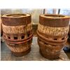 Image 1 : GR OF 2, ANTIQUE WAGON WHEEL HUBS, WOOD WITH METAL BANDING, APPROX 12" TALL.