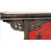 Image 3 : Black & Red Lacquered Oriental Console w/ Cabinet & Drawers, Hinge Detail, 59 x 17.5D x 36"H