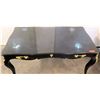 Image 4 : Queen Anne Style Black Lacquered Table w/ Gold Tone Ornamentation