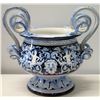 Image 1 : Blue & White Ceramic Italian Vase with Ornate Handles 12"H