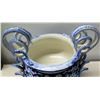 Image 2 : Blue & White Ceramic Italian Vase with Ornate Handles 12"H
