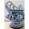 Image 8 : Blue & White Ceramic Italian Vase with Ornate Handles 12"H