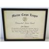 Image 1 : Framed 'Distinguished Service Award' Marine Corps League 1965, Signed 12.5" x 10"