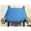 Image 2 : Pair of Upholstered X-Legged Carved Wooden Footstools 17" x 17" x 20"H