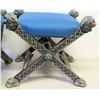 Image 8 : Pair of Upholstered X-Legged Carved Wooden Footstools 17" x 17" x 20"H