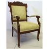 Image 1 : Upholstered Wood Armchair w/ Carved Backrest, 38" Back Ht.