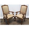 Image 1 : Pair of Upholstered Wood Armchairs, Carved Details, Cabriole Legs