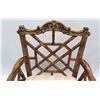 Image 2 : Carved Antique Wood Armchair with Fretted Back, Cane Rattan Seat