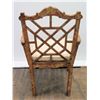 Image 8 : Carved Antique Wood Armchair with Fretted Back, Cane Rattan Seat