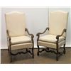 Image 1 : Pair of Antique Walnut Chairs, Upholstered White Vinyl, Serpentine Details 45" Back Ht.