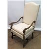 Image 2 : Pair of Antique Walnut Chairs, Upholstered White Vinyl, Serpentine Details 45" Back Ht.