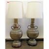 Image 1 : Pair of Large Painted Lamps w/ Metal Overlay, 57"H