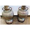 Image 2 : Pair of Large Painted Lamps w/ Metal Overlay, 57"H