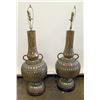 Image 4 : Pair of Large Painted Lamps w/ Metal Overlay, 57"H