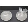 Image 1 : 2 Lalique Frosted Apples (1 missing stem/leaves), 5"H on the one with stem/leaves