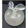 Image 2 : 2 Lalique Frosted Apples (1 missing stem/leaves), 5"H on the one with stem/leaves
