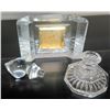 Image 1 : Misc. Crystal: Bulova Clock, Candlestick Holder, Decanter Top