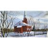 Image 2 : Original Art on Stretched Canvas, Red Steepled Church, Signed, Artist Harnack 30" x 24"