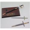 Image 1 : Qty 3 Miniature Metal Swords (Letter Openers?), One on Gomer Pyle Plaque (5.5" x 9" base)