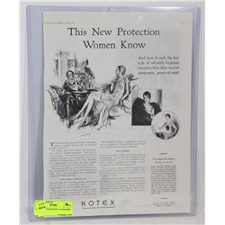 ORIGINAL 1929 KOTEX  AD FRAMED