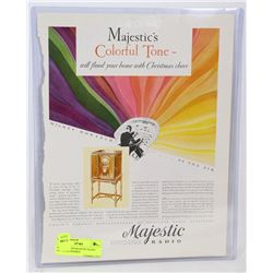 ORIGINAL 1928 MAJESTIC RADIO COLOR AD FRAMED