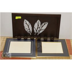 BROWN LEAF CANDLE HOLDER & TWO 13X15 GOLD FRAMES