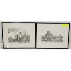 PAIR OF FRAMED QUEBEC PEN DRAWN PICTURES BY MARE