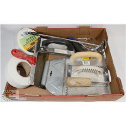 LARGE FLAT OF DRYWALL & MASONRY TOOLS