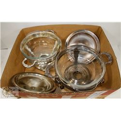 TWO BUFFET CHAFING DISHES, FOOD WARMERS WITH PYREX