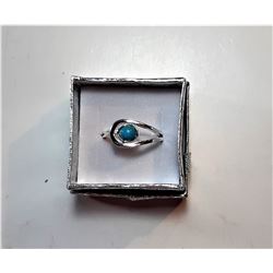 7)  SILVER TONE & TURQUOISE RING