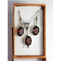 18)  SILVER & GENUINE GARNET SET OF