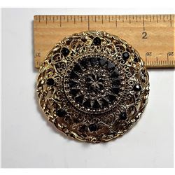 15)  VINTAGE GOLD TONE & BLACK CRYSTAL