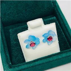 62) 10K YELLOW GOLD GARNET CHALCEDONY EARRINGS