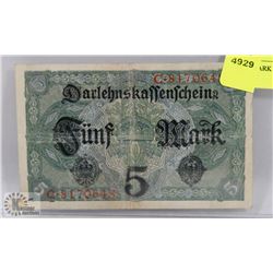 1917 5 MARK GERMAN NOTE