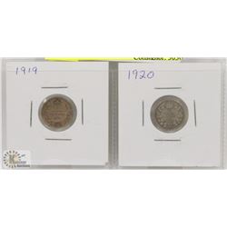 1919, 1920 GV SILVER 5 CENTS COINS