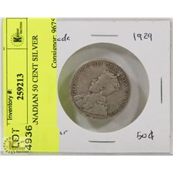 1929 CANADIAN 50 CENT SILVER COIN.