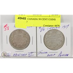 LOT OF 2 CANADA 50 CENT COINS 1910, 1917