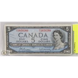 1954 CANADIAN $5 DOLLAR BILL.