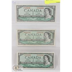 LOT OF 3 CANADA 1954 $1 BILLS