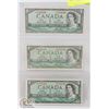 Image 1 : LOT OF 3 CANADA 1954 $1 BILLS