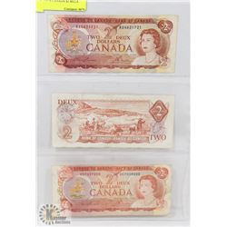 LOT OF 3 -1974 CANADA $2 BILLS