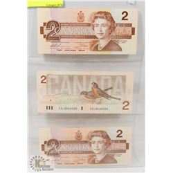LOT OF 3 CANADA 1986 $2 BILLS
