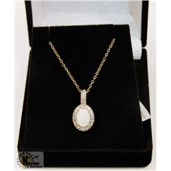 #120-WHITE  OPAL & CZ PENDANT &  NECKLACE