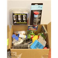 BOX OF BOTTLE COVERS, THERMOSTATS FOR HOT TUBS