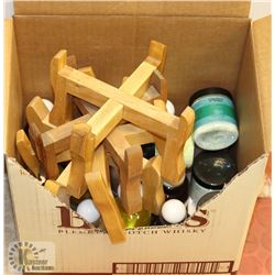 BOX OF SMALL CROCK STANDS/SPA FRAGRANCES